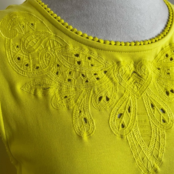 Talbots Bold Yellow Sleeveless Dress with Embroidered and Eyelet Detail - Size L - Picture 3 of 8